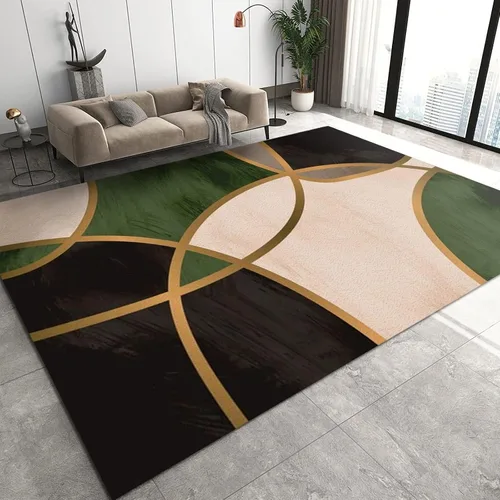 Vista 11 de Alfombra bohemia de mediados de siglo para sala de estar, alfombra grande con diseño geométrico bohemio, suave y antideslizante, de pelo bajo