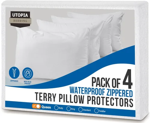 Vista 12 de Utopia Bedding Juego de 4 protectores de almohada impermeables con cremallera tamaño estándar, fundas de almohada de rizo, fundas de almohada a