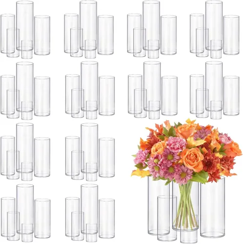 Vista 13 de 5 piezas de jarrones de vidrio Cilindro Jarrones para centros de mesa Pequeños jarrones de flores de vidrio transparentes Jarrones para decoración