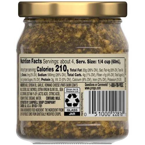 Vista 3 de Salsa de pesto de albahaca Prego, frasco de 8 oz