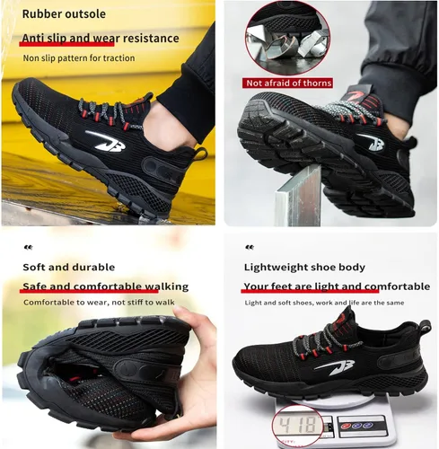 Vista 6 de Zapatos de trabajo para hombre con puntera de acero para hombre, transpirables y ligeros, zapatos de seguridad con punta compuesta, zapatos