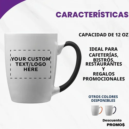 Vista 2 de DISCOUNT PROMOS Tazas de café personalizadas Java de dos tonos, 12 onzas, juego de 10/50/100 unidades personalizadas a granel para café, té