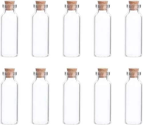Vista 26 de 25 mini botellas de vidrio con tapas de corcho, 5 formas clásicas, pequeños frascos de vidrio, botellas de deseos, pequeños frascos decorativos