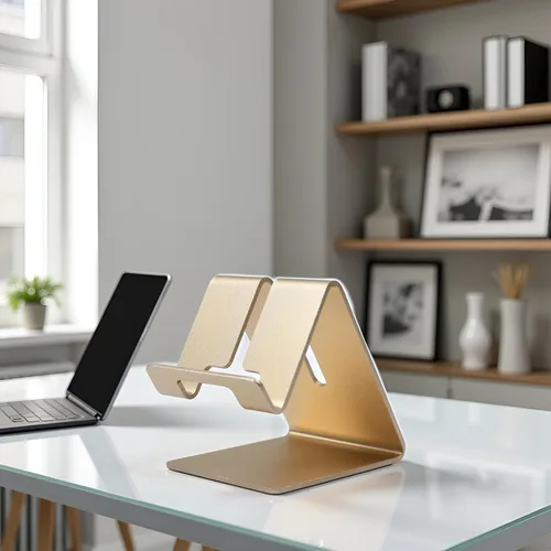 Vista 2 de Soporte de teléfono celular de aleación de aluminio dorado, soporte para teléfono celular, soporte de escritorio de aluminio sólido universal