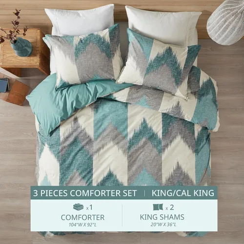 Vista 5 de Ink+Ivy Juego de edredón tamaño King, acogedor edredón de algodón para todas las estaciones, juego de cama ligero con 2 fundas a juego, diseño Aqua