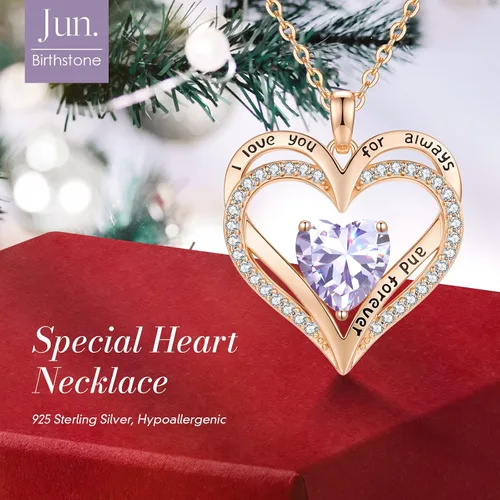 Vista 26 de CDE Collares de piedra natal para mujer, plata de ley 925, collar con colgante de corazón para siempre, Navidad, cumpleaños, aniversario, día de San