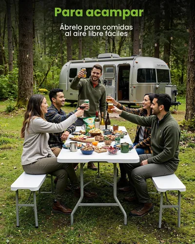 Vista 7 de Pureegg Juego de mesa plegable de 6 pies y 2 sillas, resistente, picnic