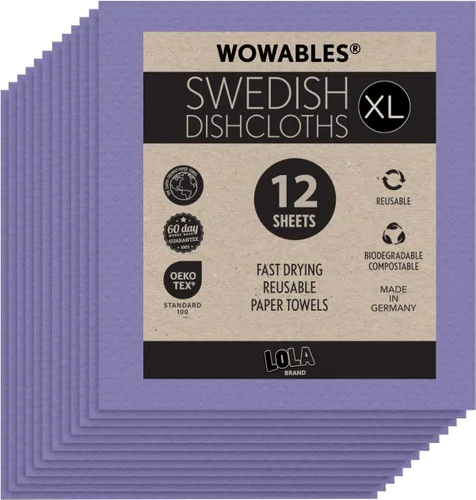 Vista 26 de Paños de cocina suecos para cocina XL, rollo de 30 hojas, biodegradables y compostables, paños de limpieza de toallas de papel reutilizables, 11 x