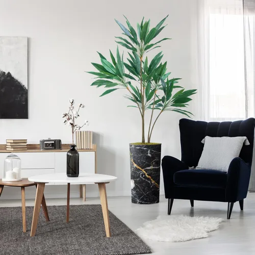 Vista 9 de Árbol artificial en macetero con efecto de granito moderno, palmera tropical areca artificial de seda para decoración del hogar en interiores