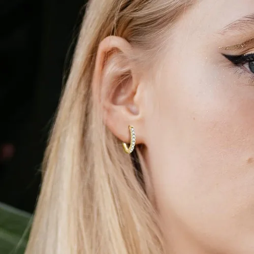 Vista 3 de Aretes de aro pequeños de plata de ley 925 con circonita cúbica, aretes de aro pequeños para mujeres y niñas, regalo de San Valentín, cumpleaños