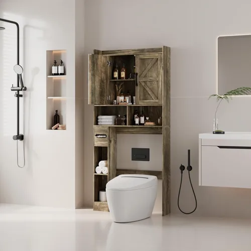 Vista 6 de NUNU LAB Gabinete de almacenamiento sobre el inodoro, sobre gabinetes de inodoro, gabinete de almacenamiento de baño, gabinete de almacenamiento WD