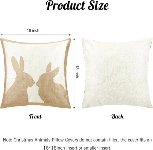 Vista 8 de BOAO 4 fundas de almohada de lino de Pascua de 18 x 18 pulgadas, funda de cojín de conejo, decoración de granja, funda de cojín para decoración
