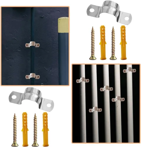 Vista 2 de Paquete de 20 correas rígidas de acero inoxidable con pernos de expansión, abrazaderas de soporte en U de dos agujeros para cable de conducto, clips
