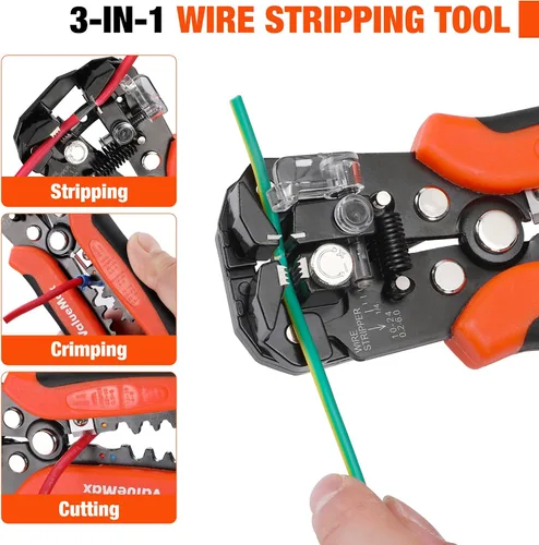 Vista 5 de ValueMax Juego de herramientas para pelacables de 266 piezas, herramienta automática autoajustable de 8 pulgadas para AWG 10-24, pelacables