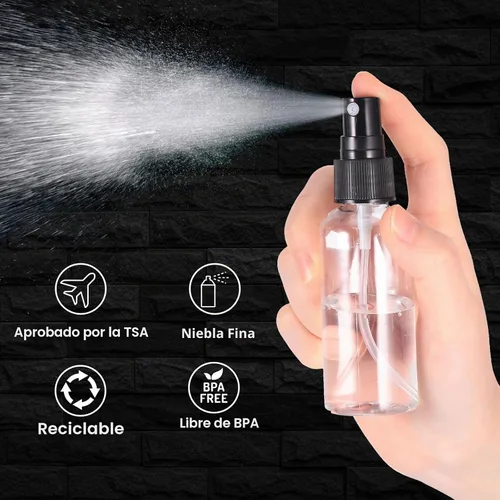 Vista 4 de Roshtia Mini botellas de spray de plástico de 2 onzas con tapa negra, Negro