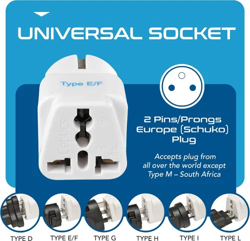 Vista 3 de Adaptador de conexión universal a tierra Ceptics Alemania/Francia (SCHUKO) - Tipo E/F