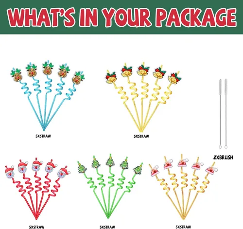 Vista 6 de 25 regalos de fiesta de Navidad con purpurina, regalos de actividades de Navidad, pajitas locas para beber, regalos para niños y adultos