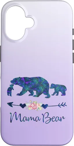 Vista 32 de Teal Blue Purple Floral Mama Bear and Two Cubs Silver Purple Case for iPhone 17