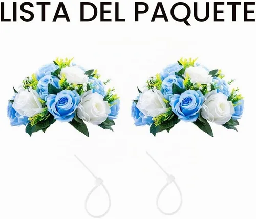 Vista 9 de Sziqiqi Flores de rosas artificiales de seda sintética para decoración de centros de mesa de boda, decoración del hogar, paquete de 2 unidades Azul
