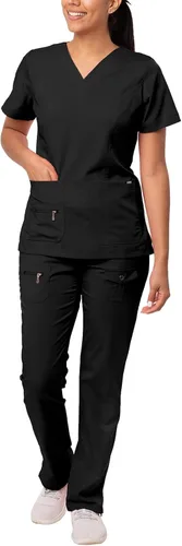 Vista 17 de Adar Pro Breakthrough Plus - Conjunto de uniforme médico para mujer, parte superior con cuello en V mejorado y pantalones con múltiples bolsillos