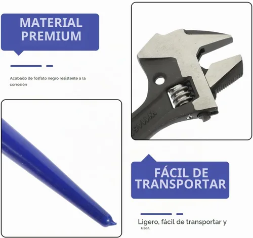 Vista 5 de Llave ajustable de 12 pulgadas con cola puntiaguda, herramienta de construcción de acero de aleación de alta resistencia para y tuberías, mango