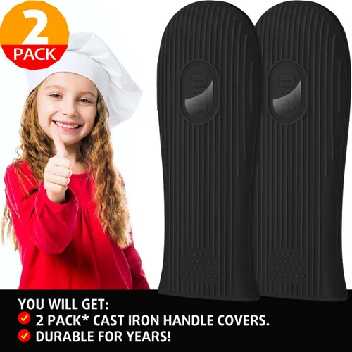 Vista 8 de Cbiumpro Paquete de 2 cubiertas de mango de hierro fundido, funda de silicona resistente al calor para sartén de hierro fundido en caliente