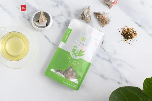 Vista 2 de Té verde Genmaicha con sencha premium y arroz asado, 20 bolsas de té japonés Genmai Cha