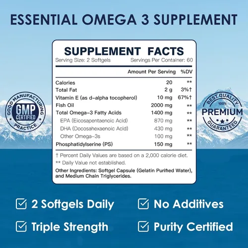 Vista 2 de DRFOSTER Aceite de pescado Omega-3 2000 mg, 120 cápsulas blandas