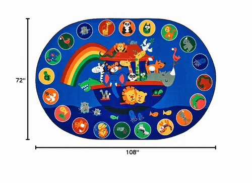 Vista 2 de Carpets for Kids KID$Value Plus 80006 Noah's Voyage Circletime - Alfombra para aula, 6 x 9 pies, ovalada, color azul