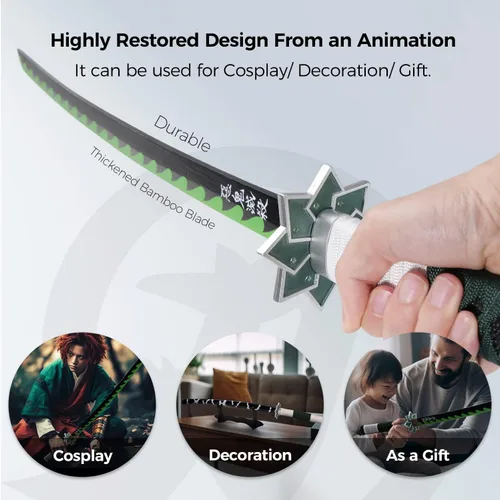 Vista 2 de Cold Blade Espada Katana de demonio, réplica de Katana de anime de 41 pulgadas con cinturón y soporte, espada duradera perfecta para cosplay, espada