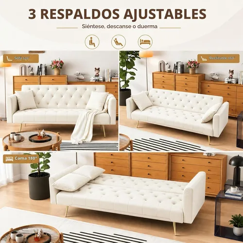 Vista 5 de Anwick - Sofá cama de terciopelo moderno de 72 pulgadas, sofás plegables convertibles con 3 respaldos ajustables, sofá biplaza reclinable copetudo