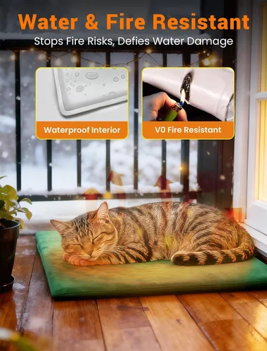 Vista 5 de PETNF Almohadilla térmica para mascotas al aire libre para gatos y perros, control automático de temperatura de 100.4-107.6 °F, impermeable, Verde