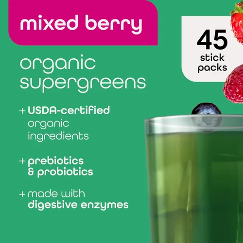 Vista 3 de Zena Nutrition Polvo orgánico Super Greens, más de 70 superalimentos, 0 azúcar, fibra 5G, espirulina, clorella, antioxidantes
