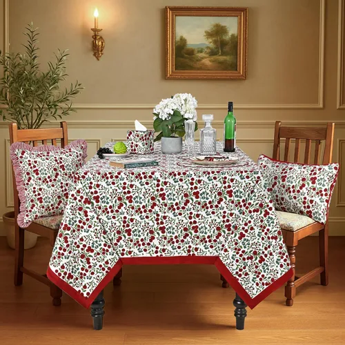 Vista 365 de Ridhi Mantel cuadrado con estampado de bloques de mano de caléndula ámbar