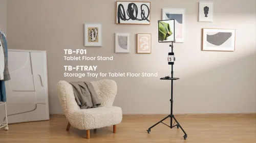 Vista 5 de Mount Plus TB-F01 Soporte de trípode de piso de cuello de cisne con rueda para iPhone, iPad, iPad Pro y otras tabletas tamaño 9" a 15" con rotación