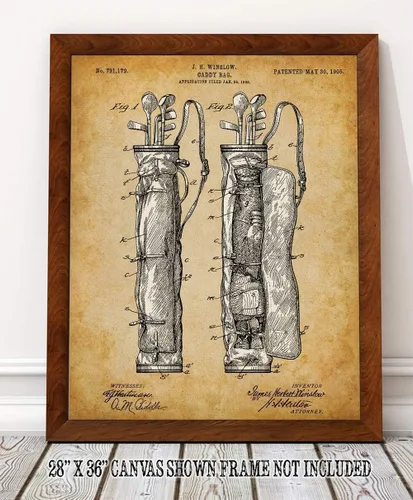 Vista 8 de Caddy Bag Patent Print - Man Cave and Country Club Wall Art, Antique Sports Room Wall Art, Gift for Men and Women Golfers, Choose Unframed Classic