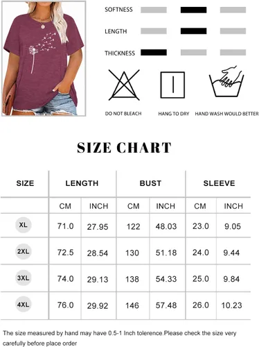 Vista 6 de Camiseta de verano para mujer, talla grande, con diente de león, manga corta, cuello redondo, holgada, casual