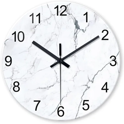 Vista 13 de Relojes de pared minimalistas negros para sala de estar, relojes de pared con patrón de mármol de vidrio, funciona con pilas, reloj de pared