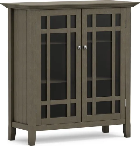 Vista 15 de SIMPLIHOME Bedford - Aparador de madera maciza de 62 pulgadas de ancho en marrón moreno Aparador de buffet de transición con puertas de vidrio