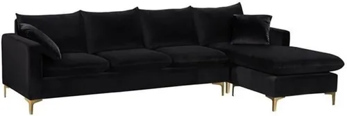 Vista 6 de Meridian Furniture Naomi Collection Modern Moderno seccional reversible tapizado de terciopelo negro contemporáneo con patas doradas o cromadas