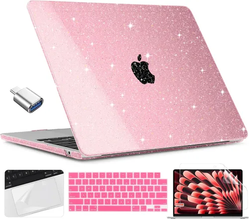 Vista 14 de TWOLSKOO Compatible con funda para MacBook Air M4 de 15 pulgadas versión 2025-2023 M4 A3241 M3 A3114 M2 A2941, carcasa rígida de plástico y Cristal