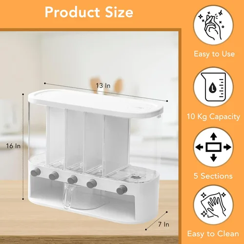 Vista 4 de MAPLE TREE Dispensador de alimentos secos de 25 libras para granos, arroz, frijoles y lentejas, contenedor de almacenamiento de despensa de cocina