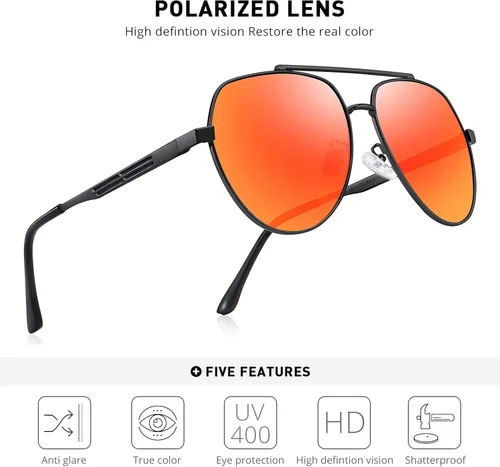 Vista 5 de MERRYS Lentes de sol clásicos Pilot para hombres y mujeres lentes de sol polarizados para conducción con lentes espejados protección UV 400 2283in