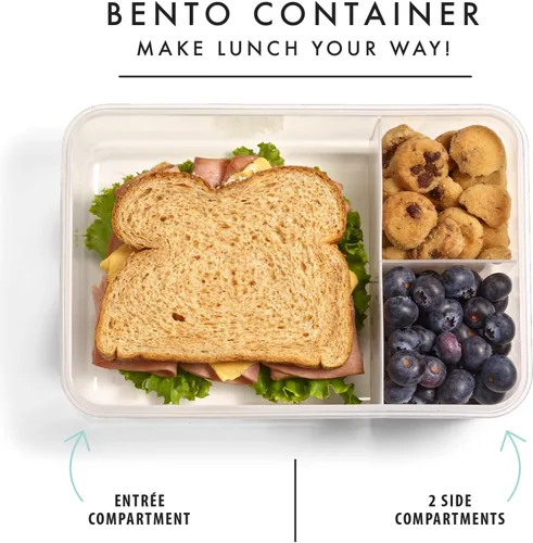 Vista 4 de Fit & Fresh Lonchera Bento para adultos y niños, incluye 2 paquetes de hielo delgados con clip, reutilizable, resistente a fugas y apilable