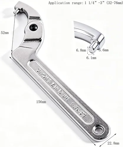 Vista 2 de Cromo Vanadio C Pin Llave de gancho ajustable Llave, cabeza redonda 1.260-2.992 in