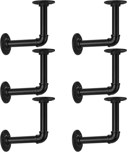 Vista 15 de Soporte de estante de tubo de 1/2 pulgada, soporte de estante flotante montado en la pared, soporte de metal colgante de pared punk de vapor