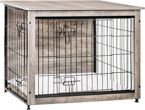 Vista 47 de DWANTON - Perrera con cojín, de madera, con puertas dobles, para interiores, S, M, L, 27.2 pulgadas de largo, negro
