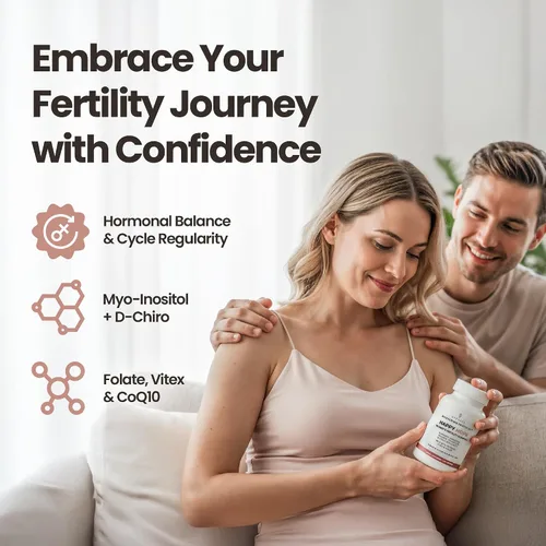 Vista 2 de VITASEI Happy Hope Complejo de fertilidad para mujeres – Suplementos de fertilidad para mujeres con mio-inositol, Vitex y CoQ10 – Equilibrio