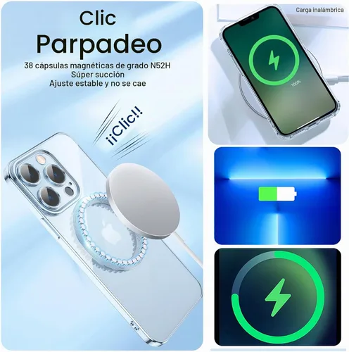 Vista 3 de Compatible con iPhone 13 Pro Max Funda magnética con purpurina, bonita funda transparente chapada de lujo, compatible con MagSafe para mujeres