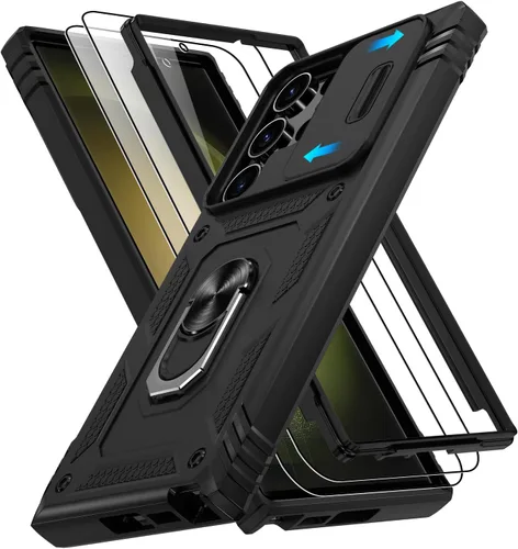 Vista 180 de Gritup Funda para Google Pixel 6 con cubierta deslizante para cámara y protector de pantalla (2 unidades), soporte de anillo giratorio 360°, funda
